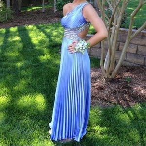 Betsy &Adam One Shoulder Periwinkle Prom Dress